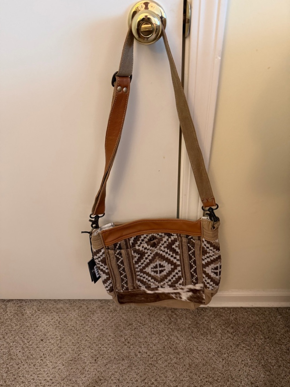 Myra Bag Brown and Tan Patterned Crossbody